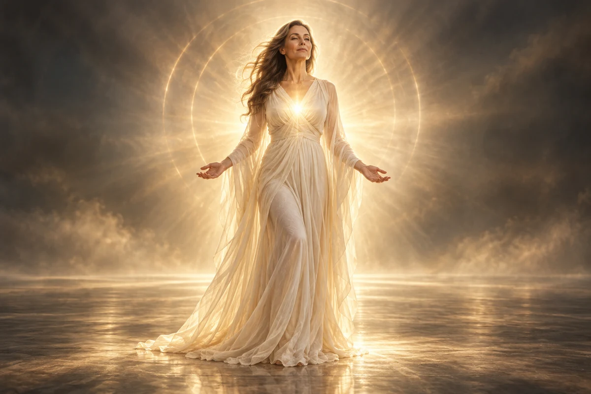 Una figura espiritual irradiando luz, imagen conceptual de Automaestría
